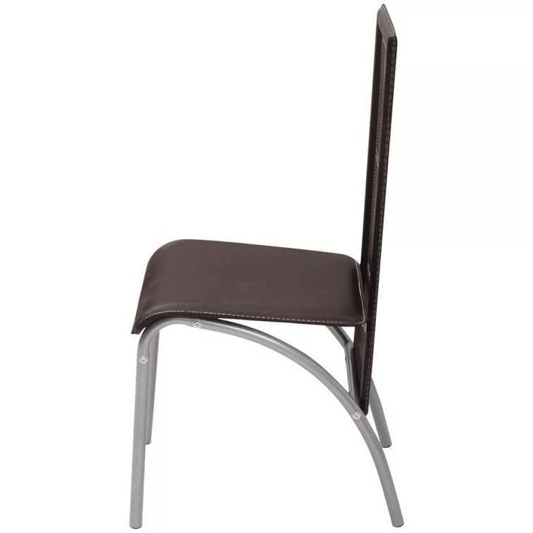 Table rectangulaire verre trempé noir et 6 chaises simili marron Vicka - Photo n°5