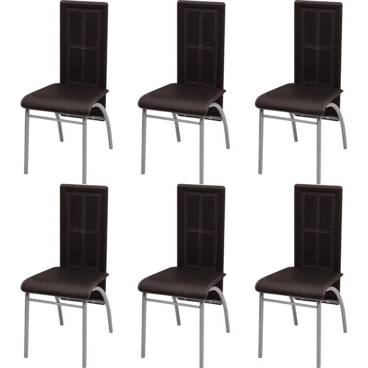 Table rectangulaire verre trempé noir et 6 chaises simili marron Vicka - Photo n°6