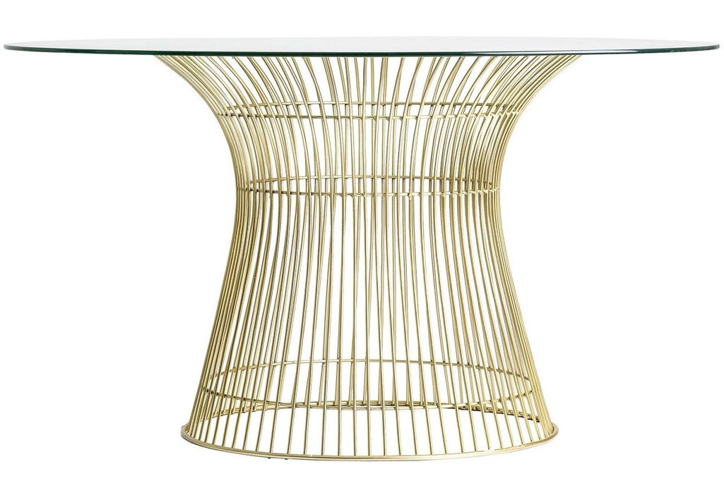 Table à manger ronde design pied acier doré et plateau verre cristal Elite 130 cm - Photo n°2