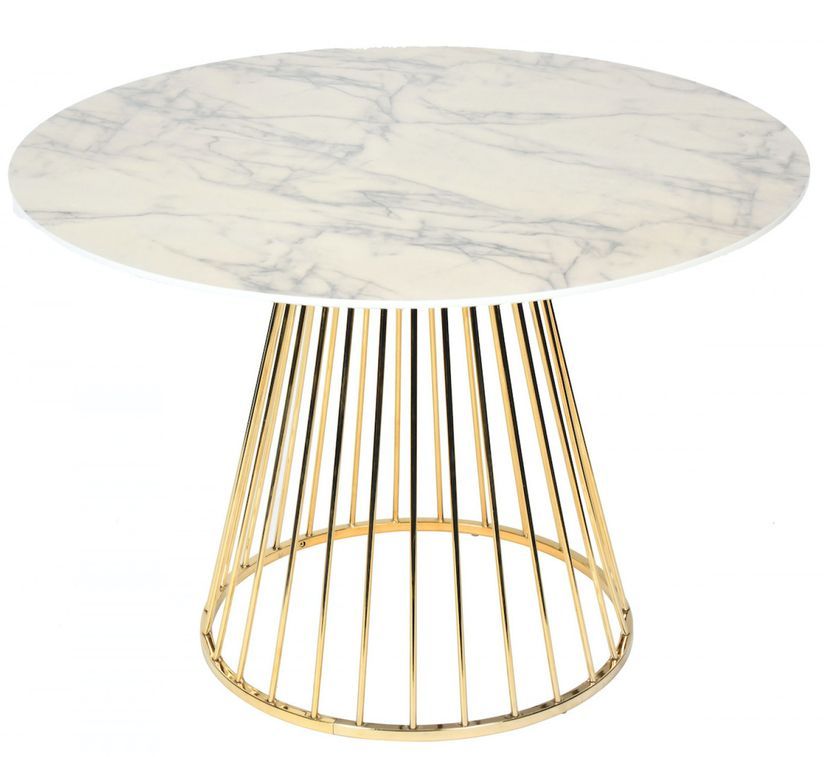 Table à manger ronde effet marbre blanc et pieds métal doré Caesar 110 cm - Photo n°1