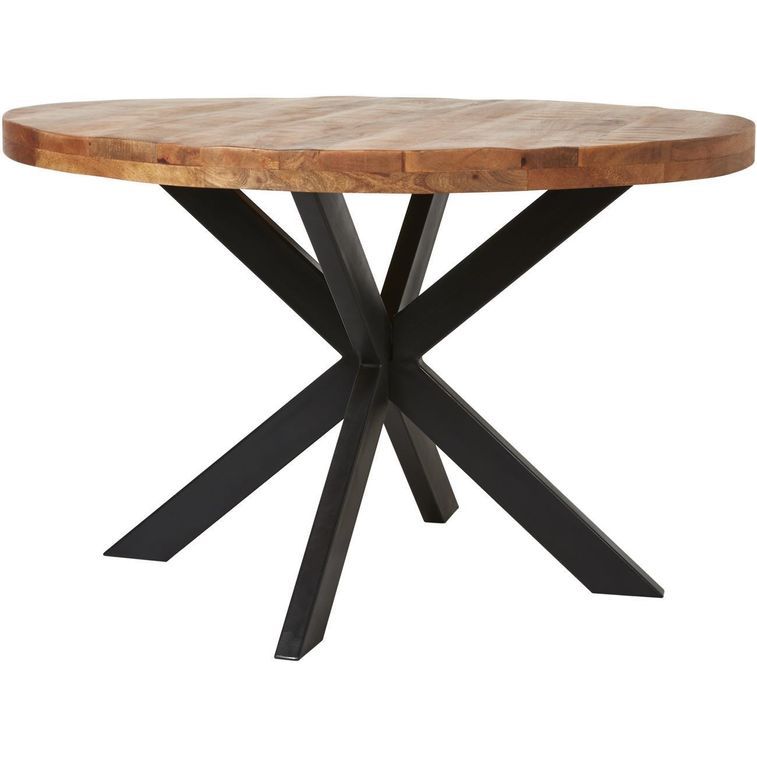 Table ronde 120 cm bois massif acacia naturel et pieds croisés acier noir Vintal - Photo n°2