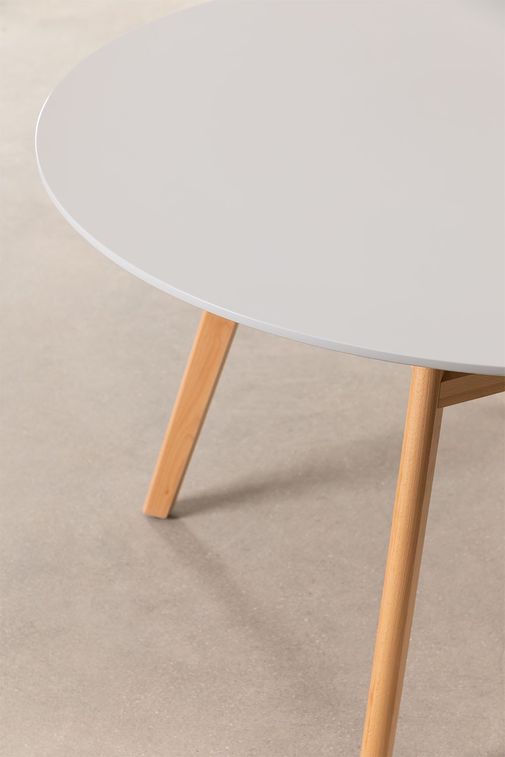 Table ronde 120 cm scandinave blanche et pieds bois clair Bristol - Photo n°2