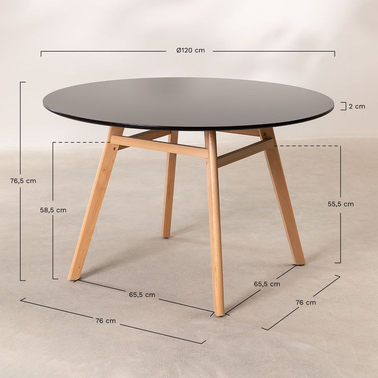 Table ronde 120 cm scandinave blanche et pieds bois clair Bristol - Photo n°5