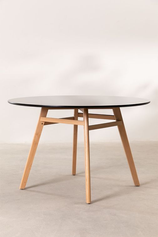 Table ronde 120 cm scandinave noir et pieds bois clair Bristol - Photo n°3