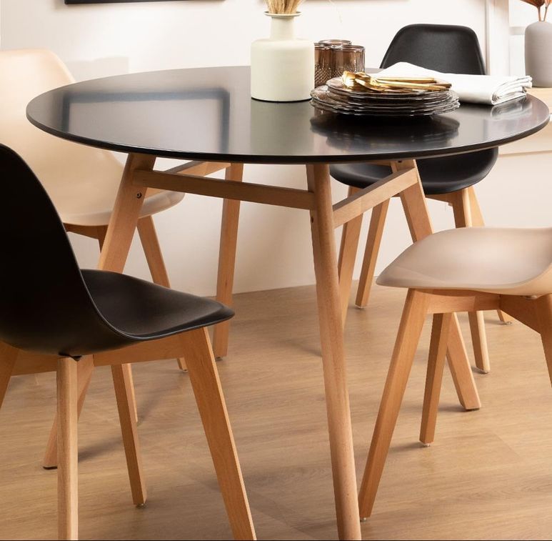 Table ronde 120 cm scandinave noir et pieds bois clair Bristol - Photo n°2