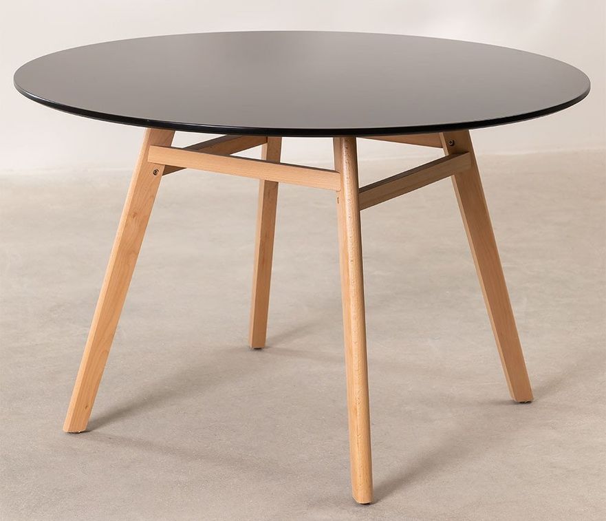 Table ronde 120 cm scandinave noir et pieds bois clair Bristol - Photo n°1