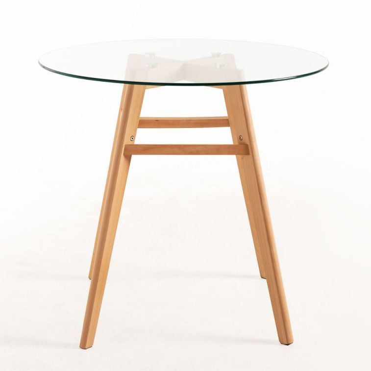 Table ronde 120 cm scandinave verre trempé et pieds bois naturel Bristol - Photo n°8