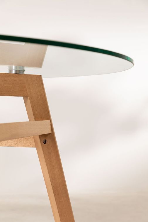 Table ronde 120 cm scandinave verre trempé et pieds bois naturel Bristol - Photo n°5