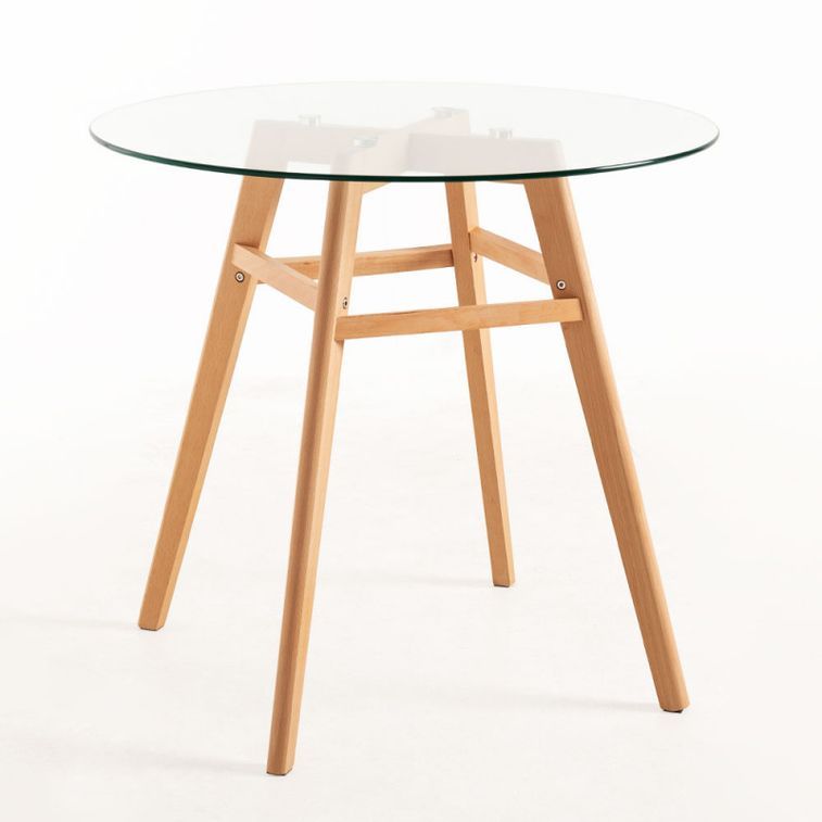 Table ronde 80 cm scandinave verre trempé et pieds bois naturel Bristol - Photo n°1
