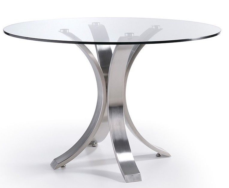 Table ronde acier poli et verre trempé Majestua 130 cm - Photo n°1