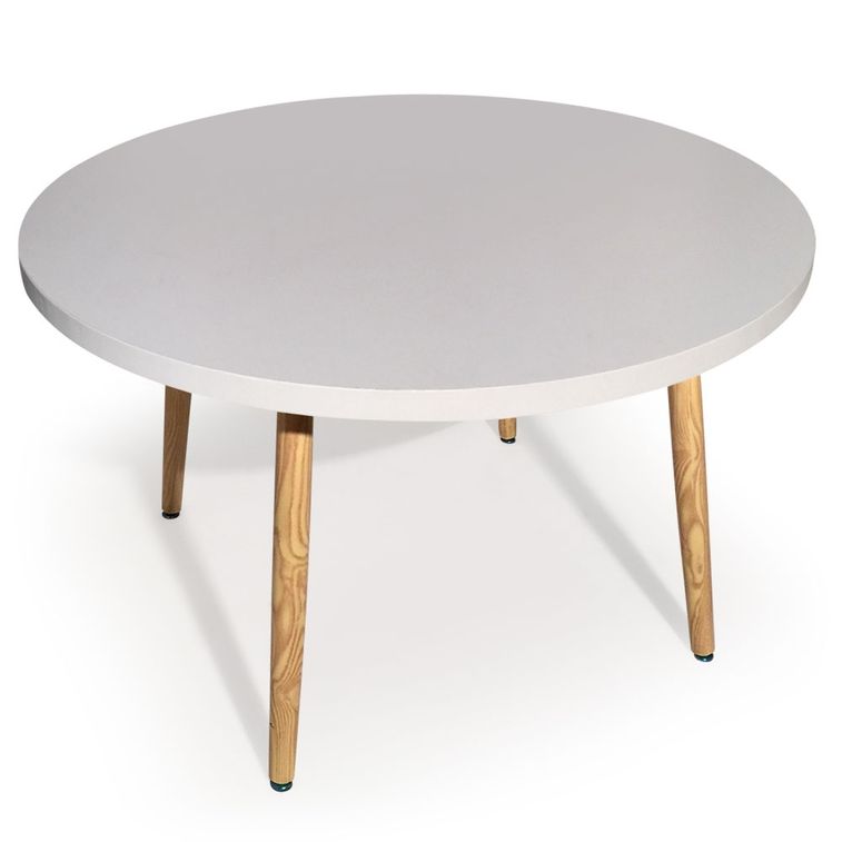 Table ronde bois blanc et pieds bois clair Bossa 120 cm - Photo n°1