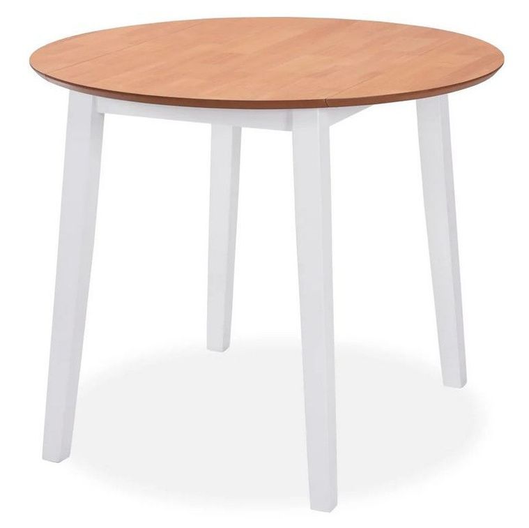 Table ronde bois clair et pieds hévéa massif blanc Verco D 90 cm - Photo n°1