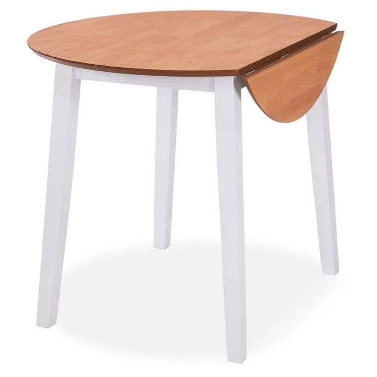 Table ronde bois clair et pieds hévéa massif blanc Verco D 90 cm - Photo n°3