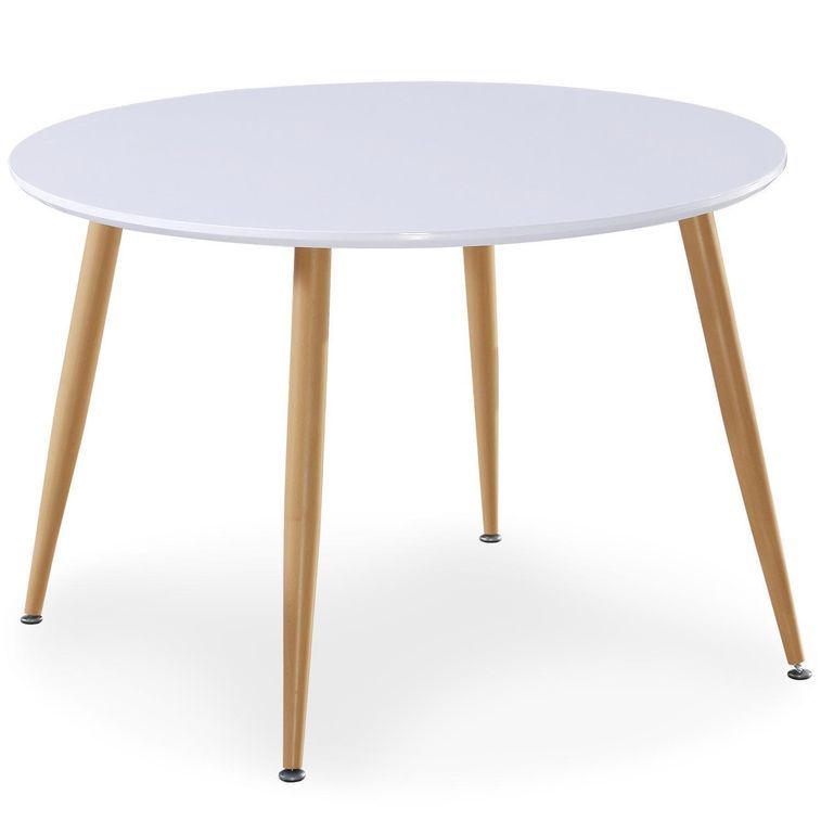 Table ronde bois laqué Blanc 4 personnes Scandinave 110 cm - Photo n°1