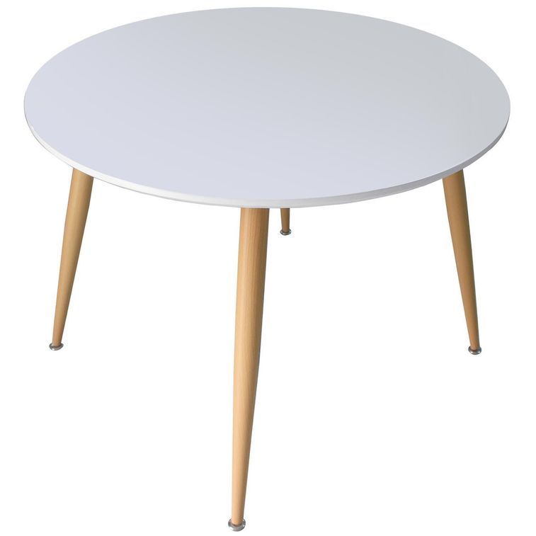 Table ronde bois laqué Blanc 4 personnes Scandinave 110 cm - Photo n°2