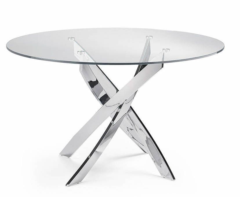 Table ronde design acier chromé et verre trempé Princia 110 cm - Photo n°1