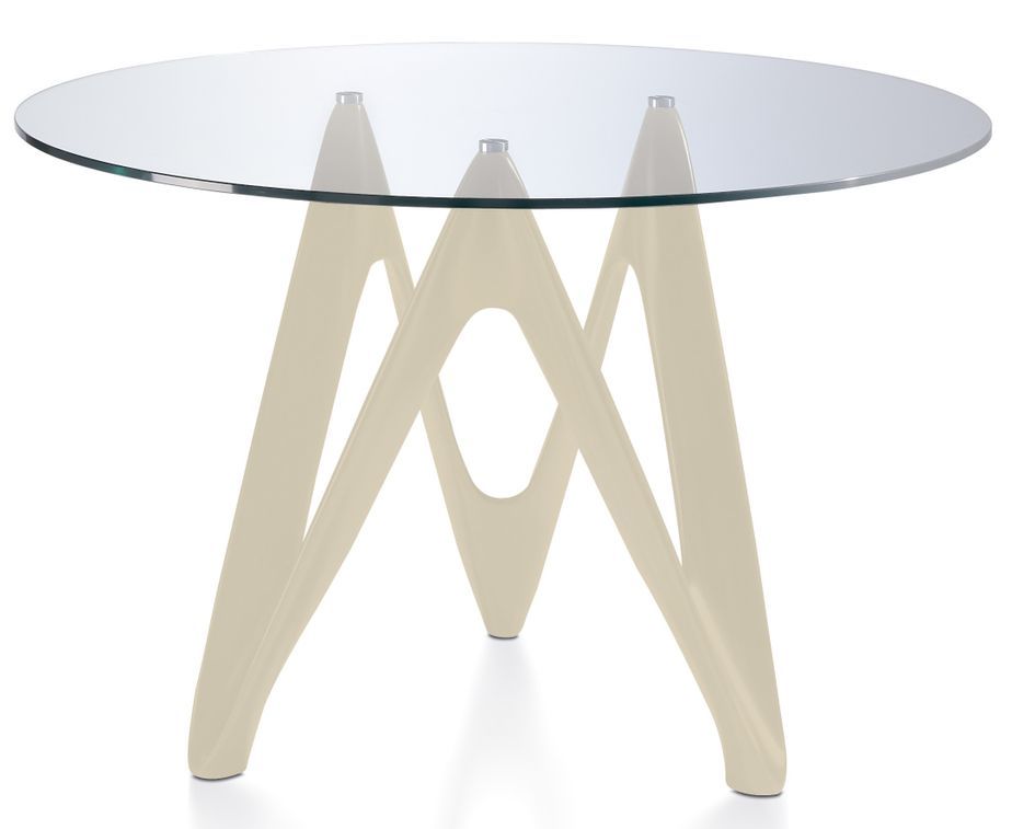 Table ronde design fibre de verre laqué beige Perla - Photo n°1
