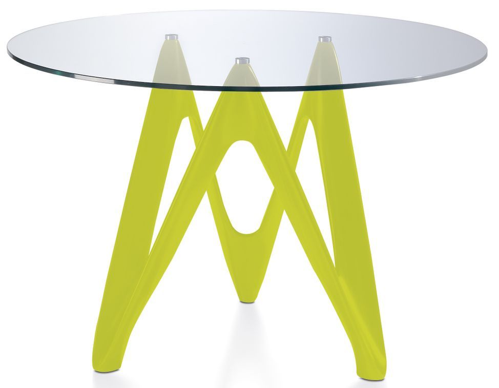 Table ronde design fibre de verre laqué jaune Perla - Photo n°1