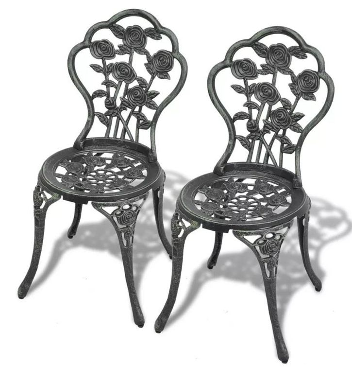 Table ronde et 2 chaises de jardin métal coulé vert Bridge - Photo n°5