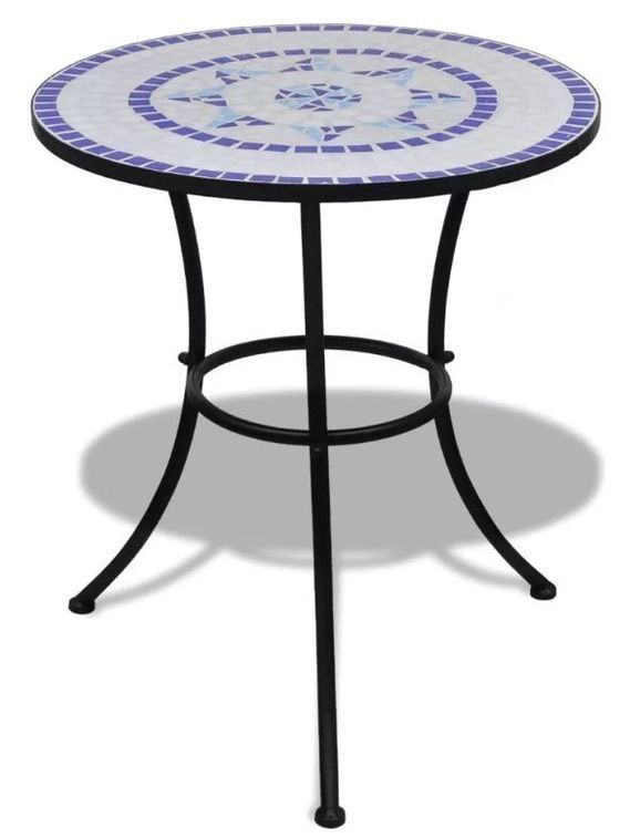 Table ronde et 2 chaises de jardin mosaïquées bleu et blanc Mel - Photo n°2