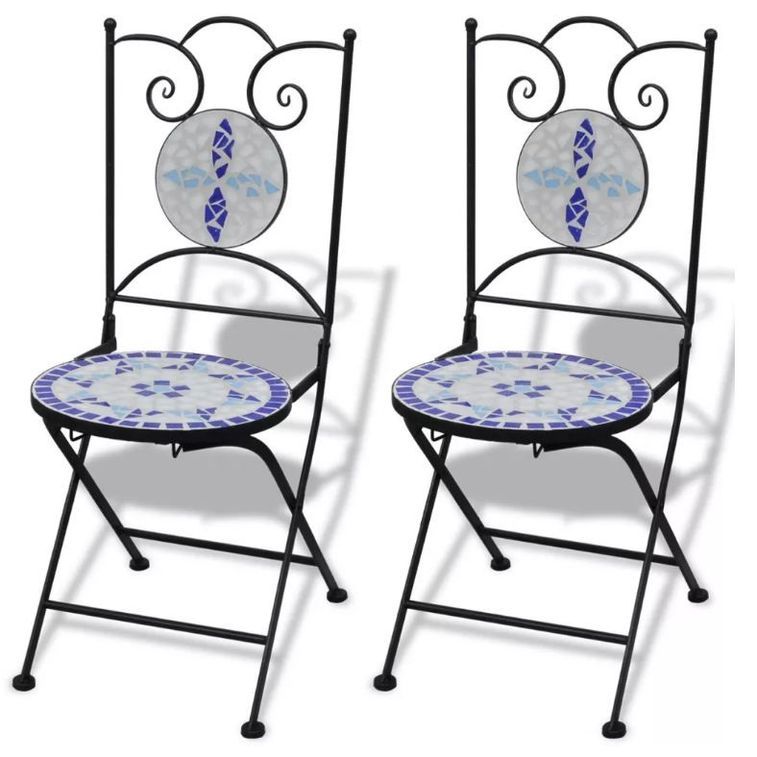 Table ronde et 2 chaises de jardin mosaïquées bleu et blanc Mel - Photo n°5
