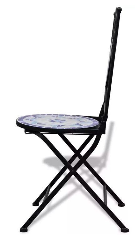 Table ronde et 2 chaises de jardin mosaïquées bleu et blanc Mel - Photo n°6