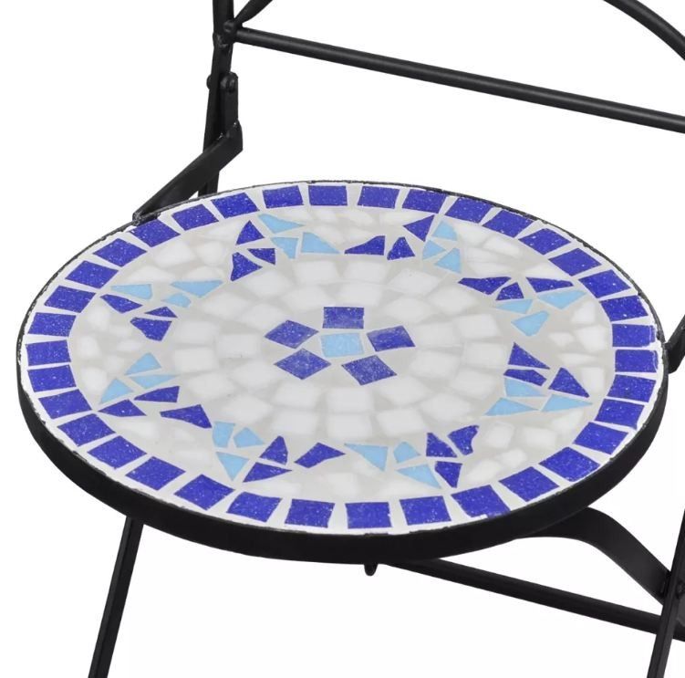 Table ronde et 2 chaises de jardin mosaïquées bleu et blanc Mel - Photo n°8