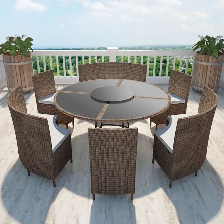 Table ronde et chaises de jardin métal et résine tressée marron Kraft - Photo n°2