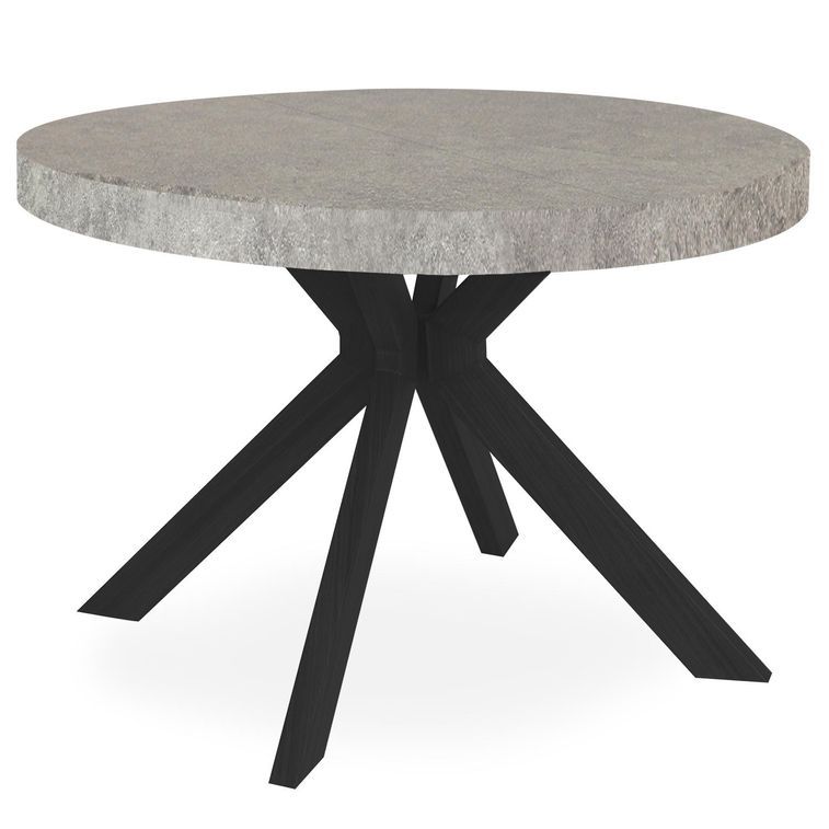 Table ronde extensible bois effet béton et métal noir Marine 110/160/210/260 cm - Photo n°1