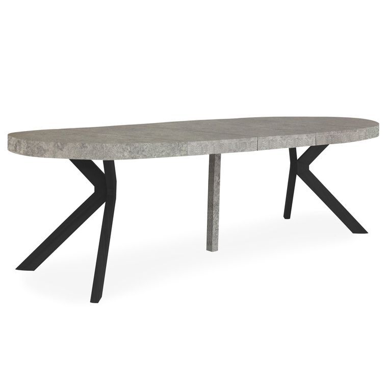 Table ronde extensible bois effet béton et métal noir Marine 110/160/210/260 cm - Photo n°2
