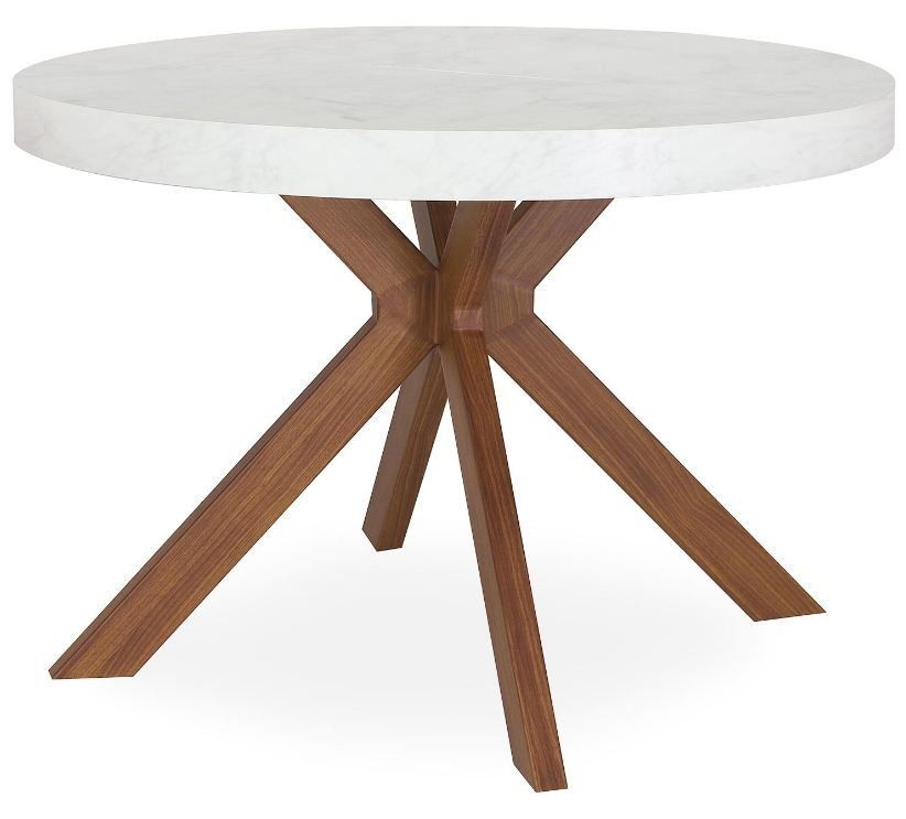 Table ronde extensible bois effet marbre et métal Marine - Photo n°1