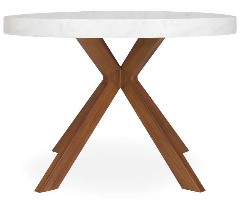 Table ronde extensible bois effet marbre et métal Marine - Photo n°2