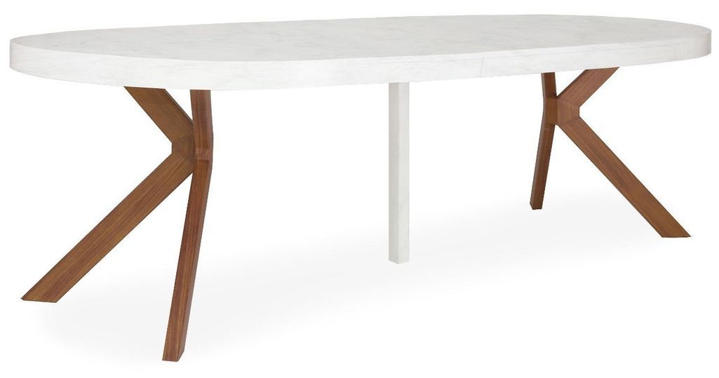 Table ronde extensible bois effet marbre et métal Marine - Photo n°3