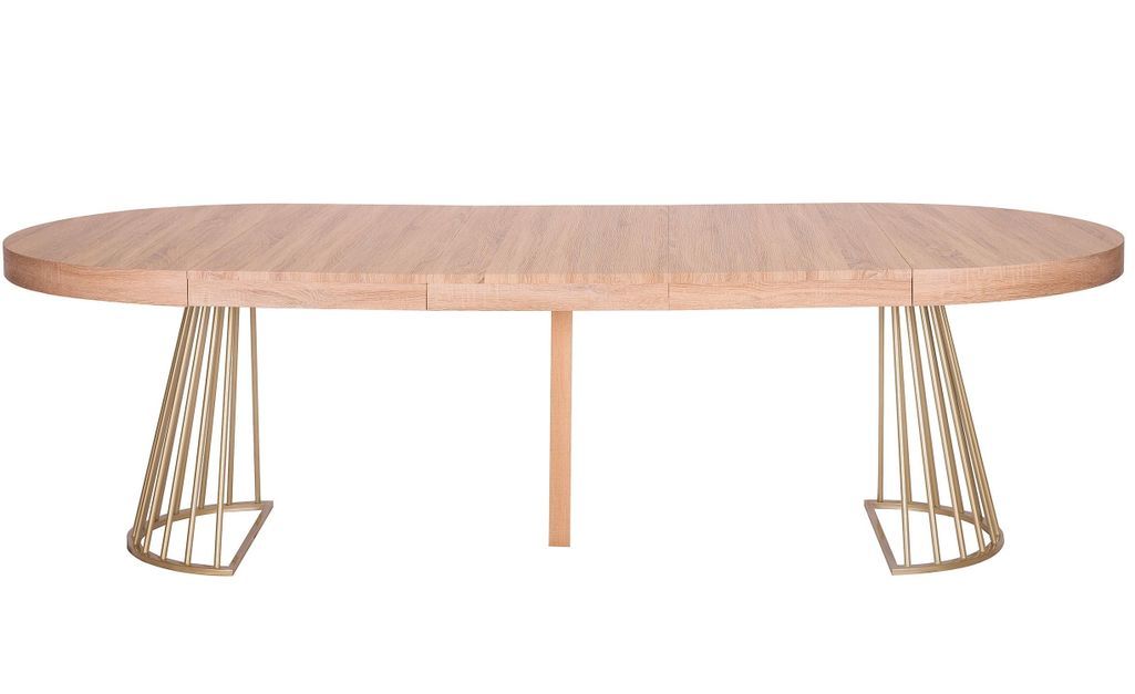 Table ronde extensible chêne clair et pieds doré Wenny 160/210/260 cm - Photo n°2