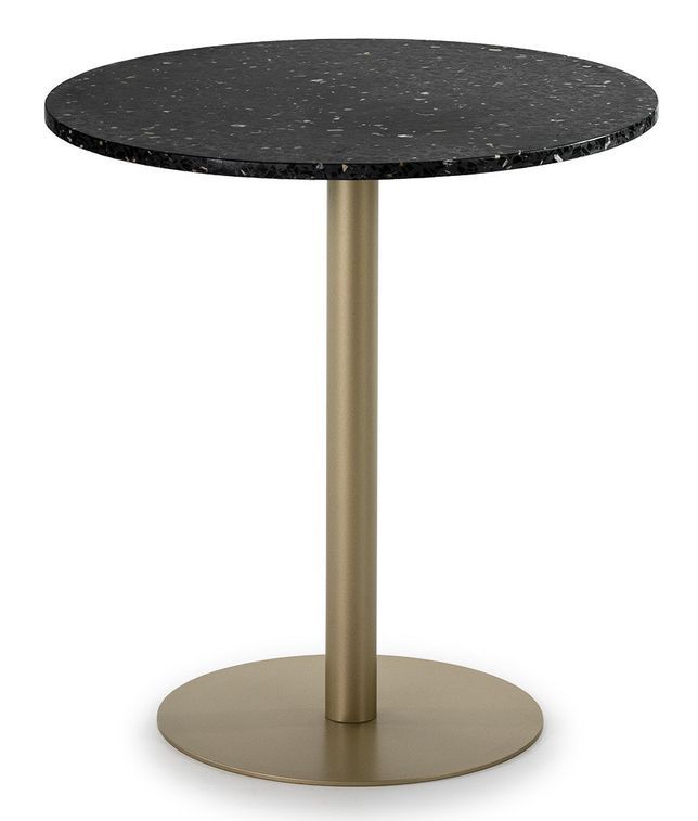 Table ronde granite noir et pied métal doré D 70 cm - Photo n°1