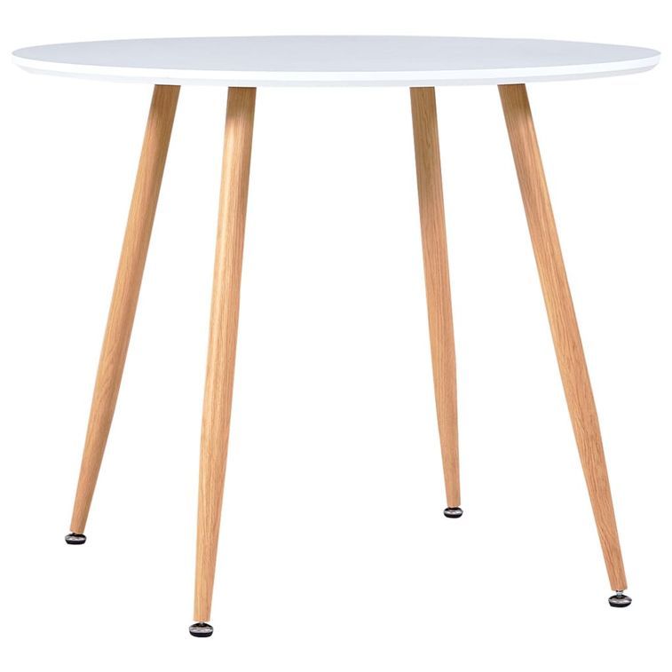 Table ronde plateau blanc et pieds metal naturel Sanda 90 cm - Photo n°1