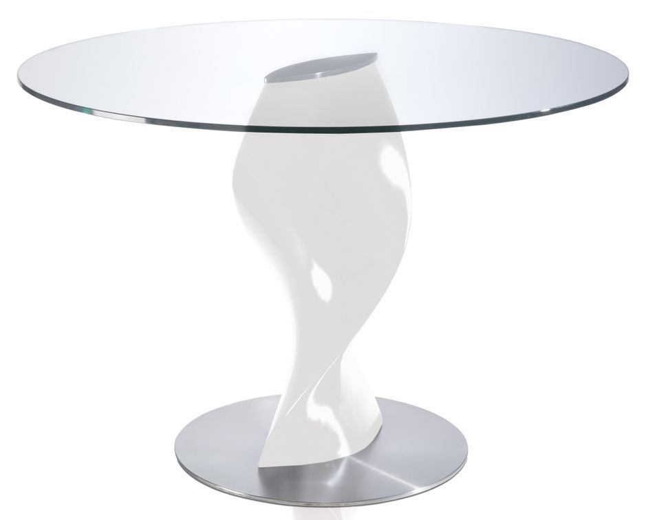 Table ronde plateau verre et pied fibre de verre laqué blanc Torsada - Photo n°1