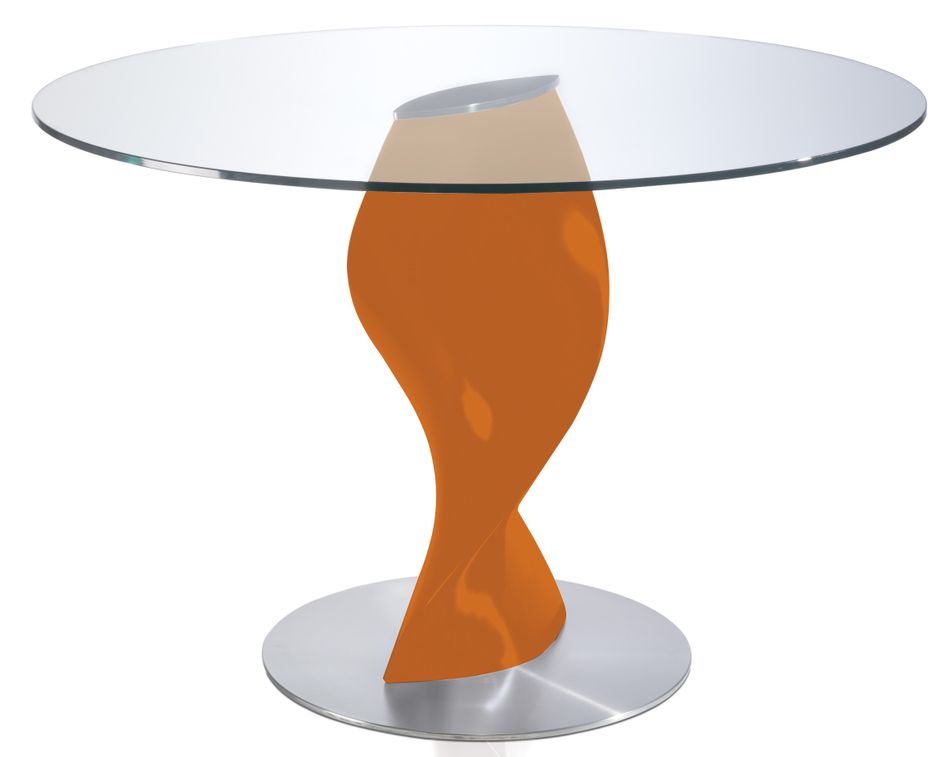 Table ronde plateau verre et pied fibre de verre laqué orange Torsada - Photo n°1