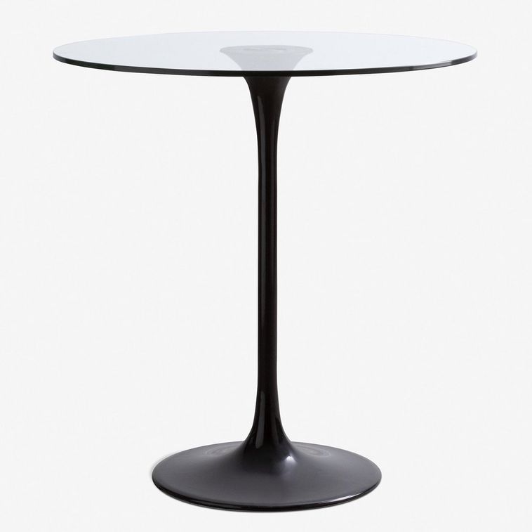 Table ronde moderne métal noir et verre cristal transparent 70 cm - Photo n°1