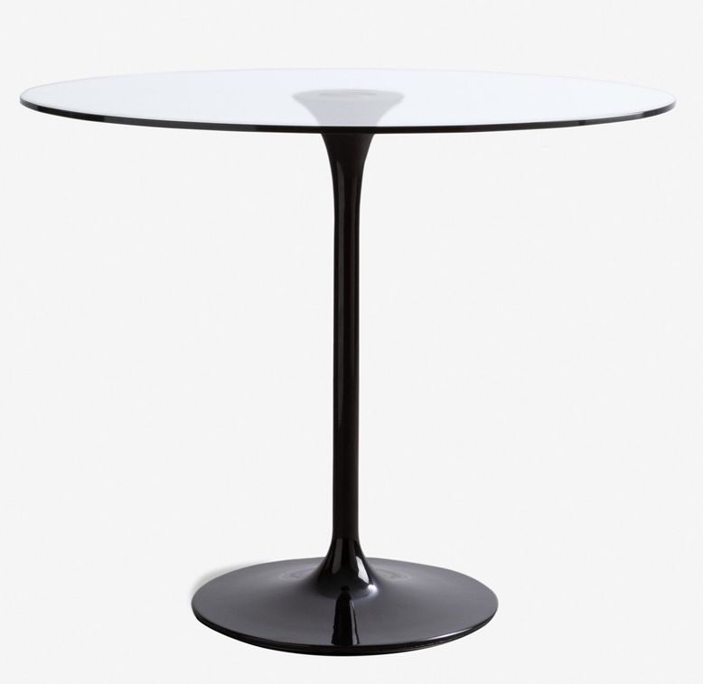 Table ronde moderne métal noir et verre cristal transparent 90 cm - Photo n°1