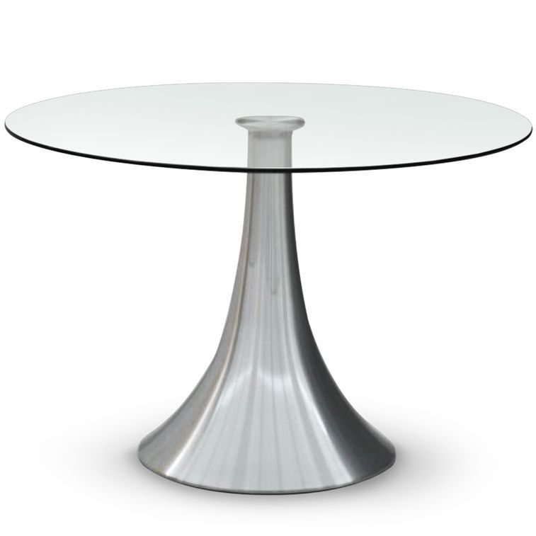 Table ronde verre et pied métal chromé Tassia 120 cm - Photo n°1