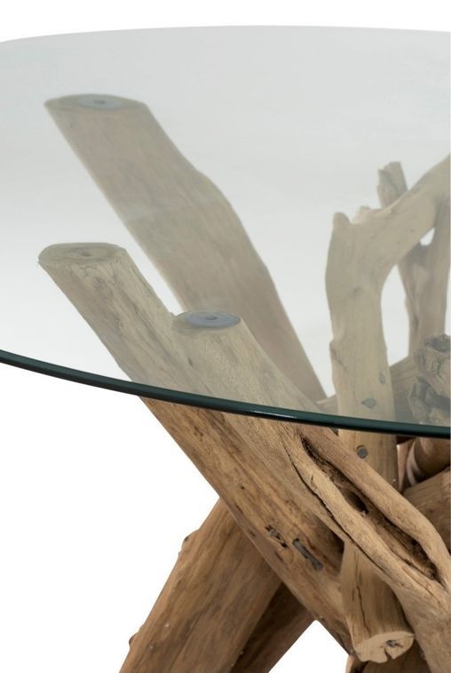 Table ronde verre et pieds bois massif clair Azura D 128 cm - Photo n°3