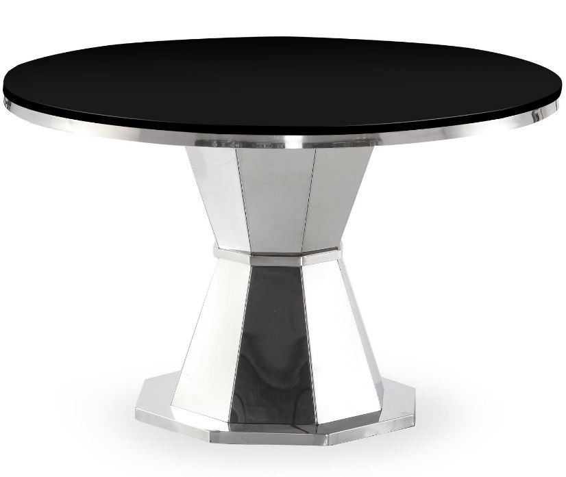 Table ronde verre noir et pied métal argenté Vannie - Photo n°1