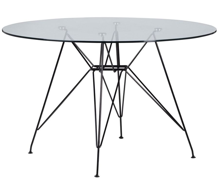 Table ronde verre trempé et pieds acier noir Croizy 120 cm - Photo n°1