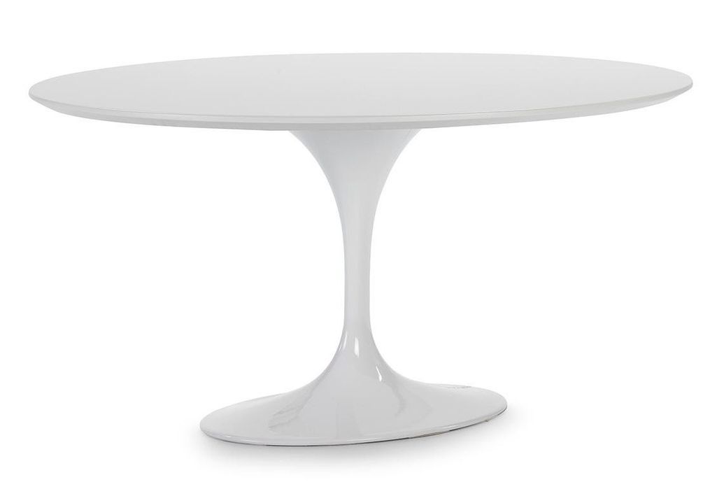 Table tulipe ronde bois et pied métal blanc D 150 cm - Photo n°1