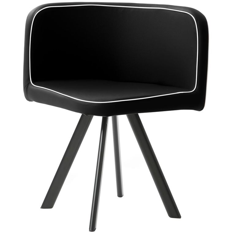 Table verre teinté noir et 6 chaises simili cuir noir pieds métal Sevier 140 cm - Photo n°7