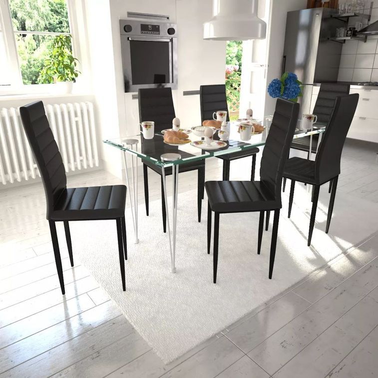 Table verre trempé et 6 chaises simili noir Blubo - Photo n°6