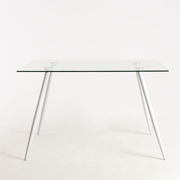 Table verre trempé et pieds métal blanc Barrio 125 cm - Photo n°2