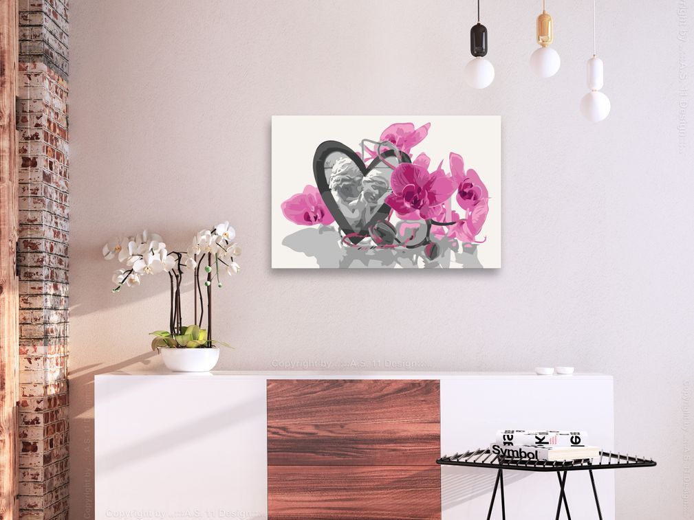 Tableau à peindre par soi-même Anges (coeur et orchidée rose) - Photo n°2
