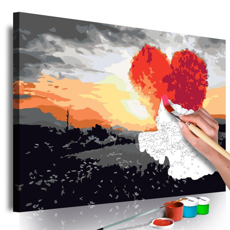 Tableau à peindre par soi-même Arbre en forme de coeur (lever de soleil) - Photo n°1